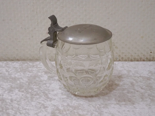 Style Ancien Verre Chope à Bière Avec Couvercle Étain 6/20 L - Vintage Um 1900 -