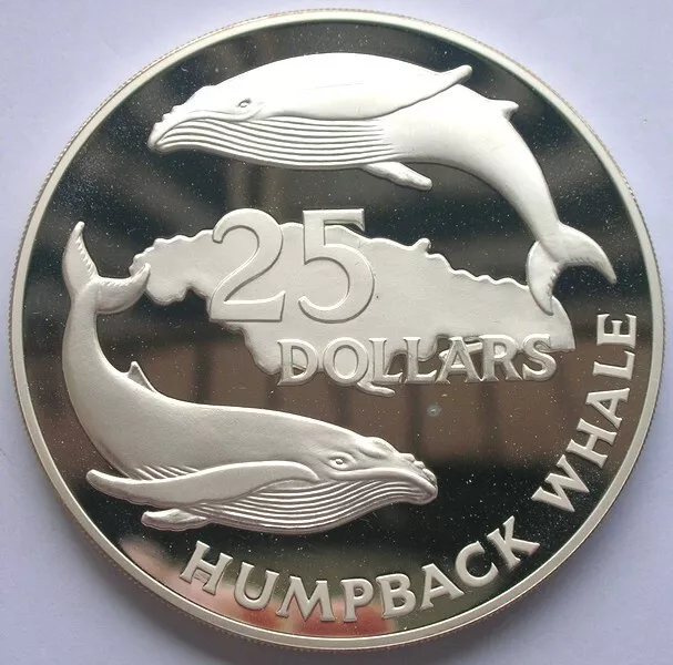 Jamaica 1985 Humpback Whales 4.04oz 25 Dollars Silver Coin,Proof