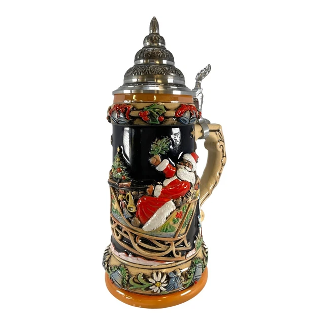 LE Santa Sleigh Christmas Reindeer German Beer Stein .75L ONE Mug Made Germany