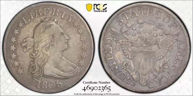 1806/5 Draped BUST Silver Quarter 25c PCGS Genuine, Graffiti-XF Detail