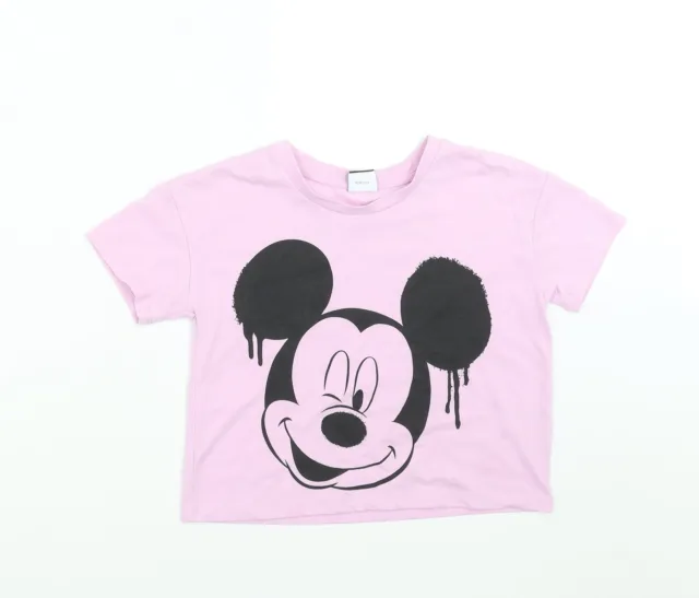 George Girls Purple Polyester Cropped T-Shirt Size 7-8 Years Round Neck - Mickey