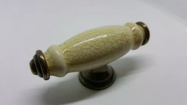 New Crackle Glaze Cream Antique Style Brass Cupboard Door Drawer T Knob Kitchen