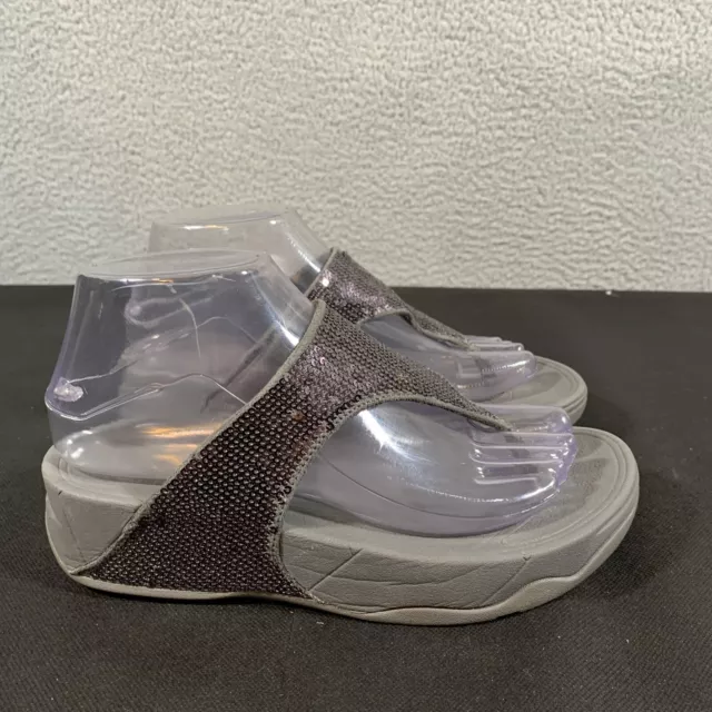 FitFlop Sandals Womens 6 Lulu Silver Glitter Sequin Thong Flip Flop