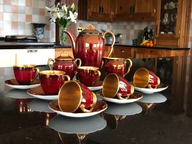 Carlton Ware Rouge Royale China Coffee Set 3