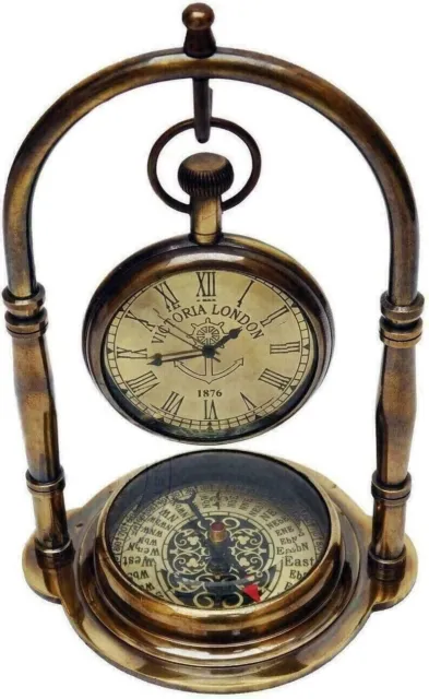 Reloj de escritorio de latón ~ Decoración de mesa antigua náutica Reloj...