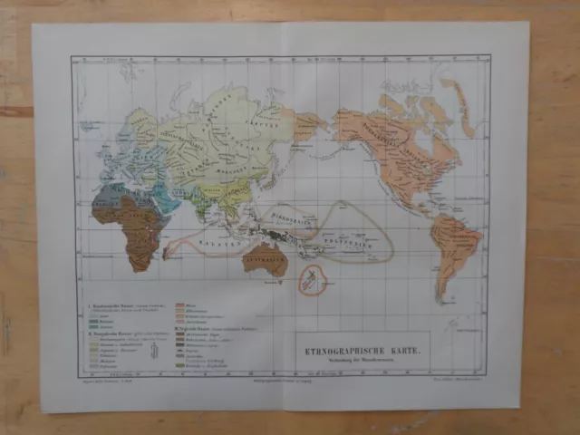 Orig.(1896) Lithographie Landkarte Ethnologische Karte