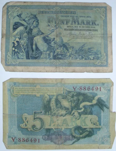 Geldschein, Reichskassenschein, 5 Mark 1904
