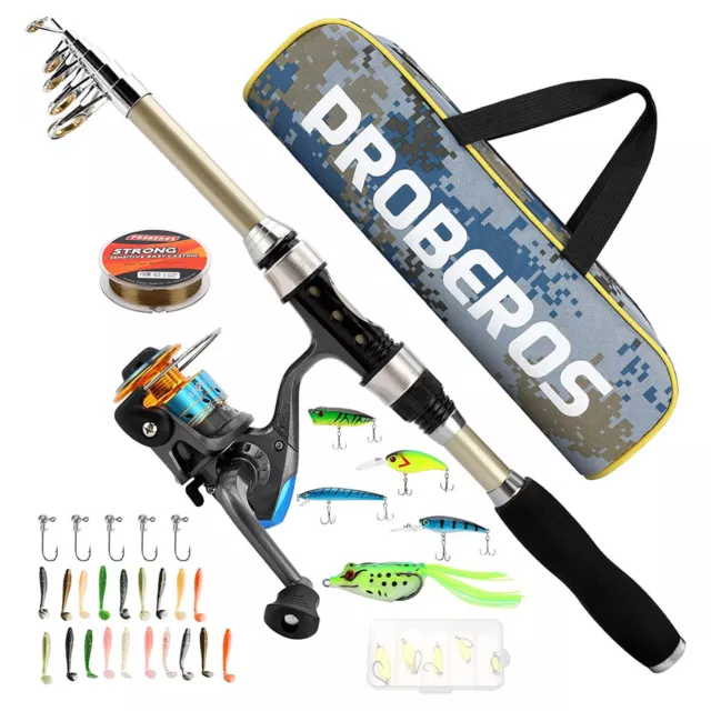 Fishing Rod and Reel Combo Carbon Fiber Telescopic Fishing Rod Kit with Lures