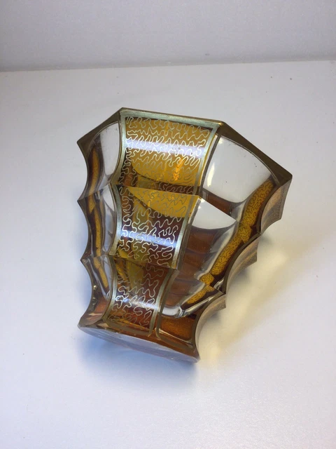 Vase Cristal Ambre De Wenzel Kulka À Haida. Période 1920. Art Déco. Bohème