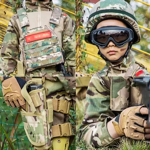 Camouflage Suit Special Forces CombatUniform Kids Military Vest Gloves Knee Pads