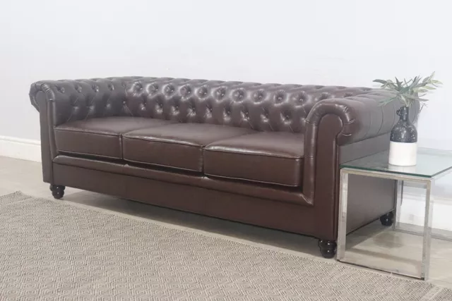 CLEARANCE - Hampton 3 Seater Chesterfield Sofa, Antique Chestnut Leather -T12929