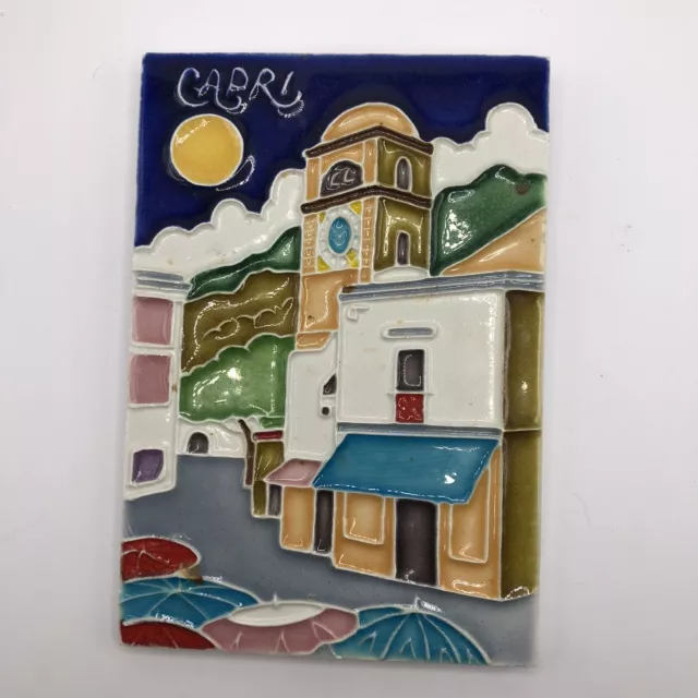 Creazioni Luciano Colorful Handpainted Ceramic Tile CAPRI Italy Signed 4”x6”