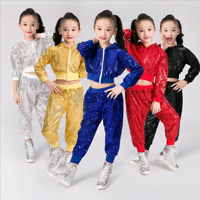 Children's New Hip-Hop Jazz Sequins Performance Costumes Dancewear Top&Pants #
