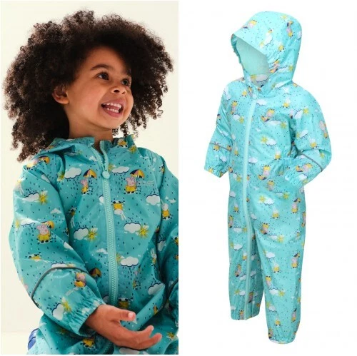 " Kids BNWT Regatta Peppa Pig Puddle Suit Turquoise Blue (ST364)