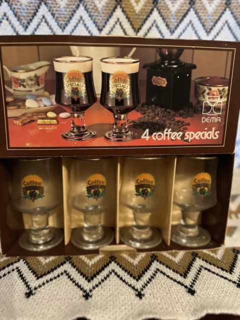 4 Vintage Irish Coffee Glasses, Boxed, Recipes On Box, 1970's