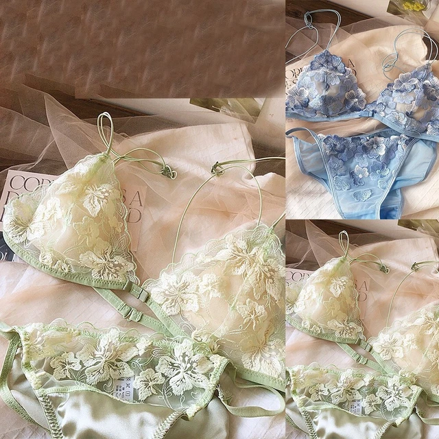 Reggiseno e mutandine floreali femminili set trasparente e sexy nero/beige tagli