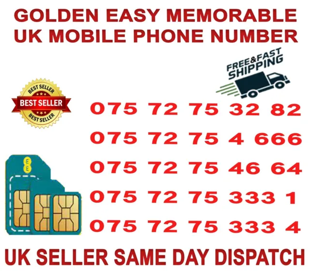 Numero Di Cellulare Vip Golden Easy Memorable Uk/Sim Platino (Rete Ee) B 67