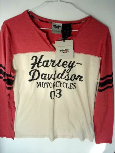 NWT Women's Harley Davidson Long Sleeve Henley Tee  Size L