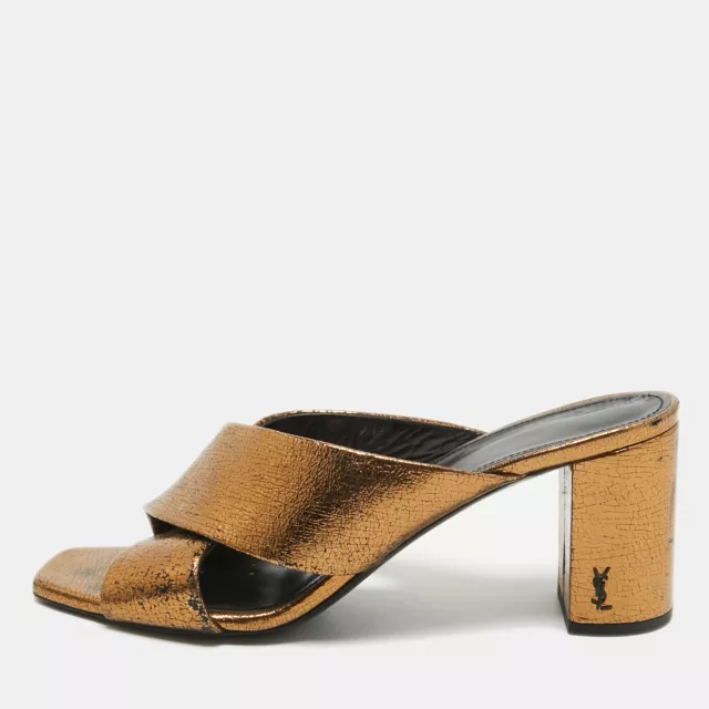 Saint Laurent Metallic Leather LouLou Slide Sandals Size 39