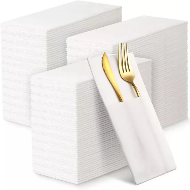 150 Pack Disposable Napkins Cloth like with Built-In Flatware Pocket Linen Feel