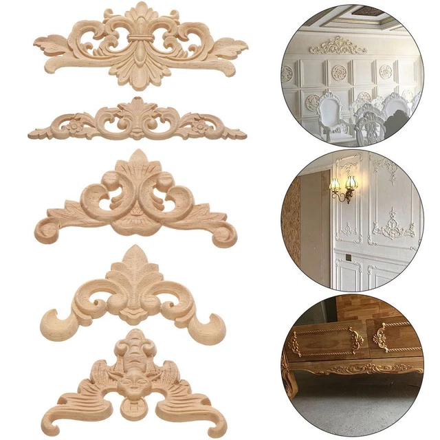 Chinese Dagon Wood Caved Appliques, 1 Set Decal Cone