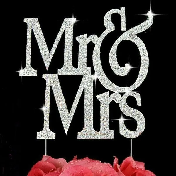 Large Mr & Mrs Monogram Silhouette Rhinestone Crystal Wedding Cake Toppers