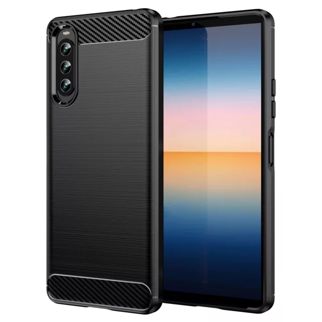 Funda para Sony Xperia 10V Móvil Carbono Carcasa Tapa Trasera TPU