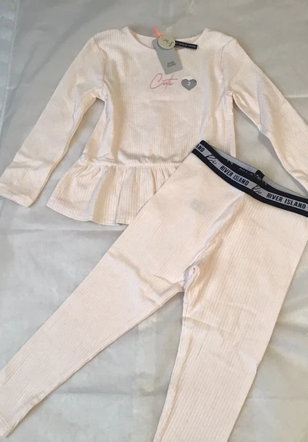 River Island mini ragazze età 2-3 anni rosa chiaro grazioso set a costine peplum nuovo con etichette