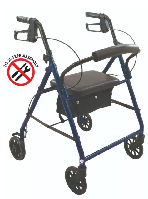 Medical Foldable Lightweight Rollator Walker With Wheels, Seat, and Storage Bag