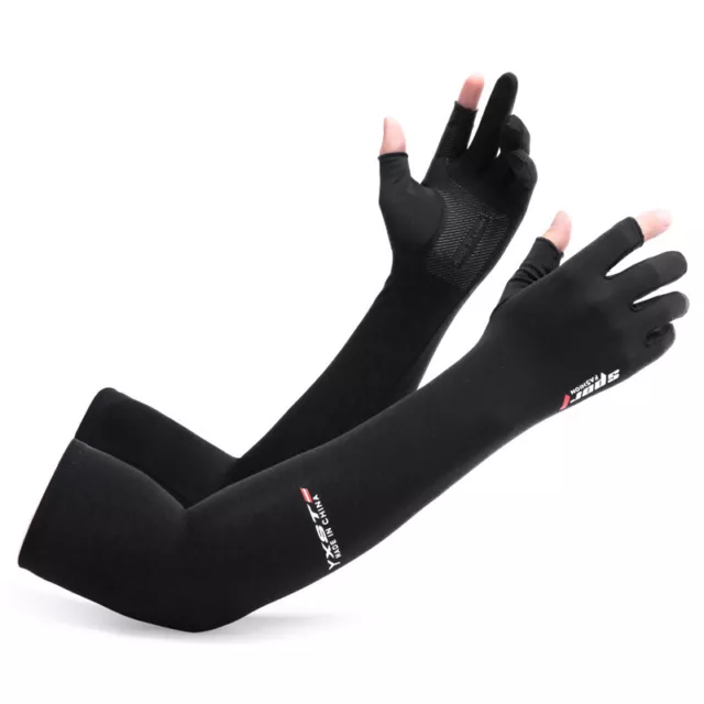 UV Sun Protection Cooling Long Arm Driving Half Finger Gloves Sleeve Sports AU