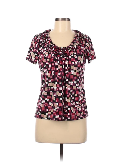 NY Collection Women Black Short Sleeve Top M Petites