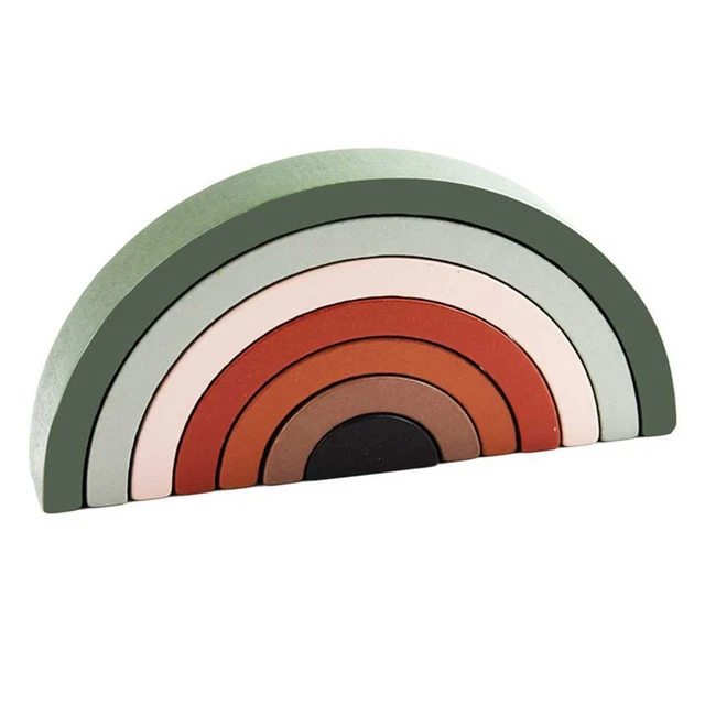 Wooden Rainbow Stacker Nesting Puzzle Toys Stacking Montessori Toy (Green) CA
