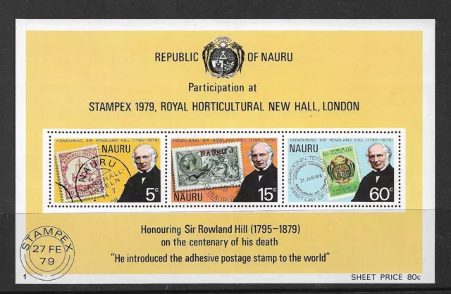 1979 Nauru Stampex Rowland Hill Mini Sheet Complete MUH/MNH as Issued