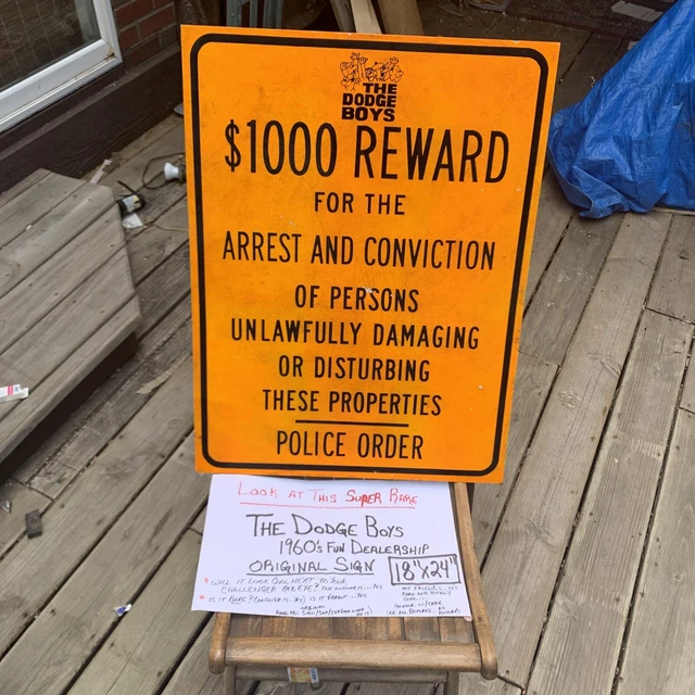very rare The Dodge Boys Dealership sign 1960s orange original police warning