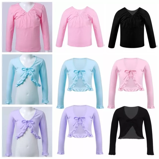 Kids Girls Ballet Dance Crop Top Gym Long Sleeve Shrug Jacket Coat Cardigan Tops