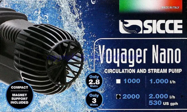 Sicce Voyager Nano 1000 Et 2000 Pompe à Écoulement Doux U. Eau de Mer Aquarium