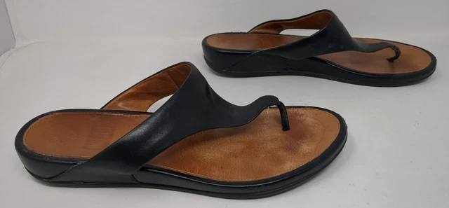 FitFlop Women Thong Sandals Size 10 Black Leather Slide 371-001 EU 42 2