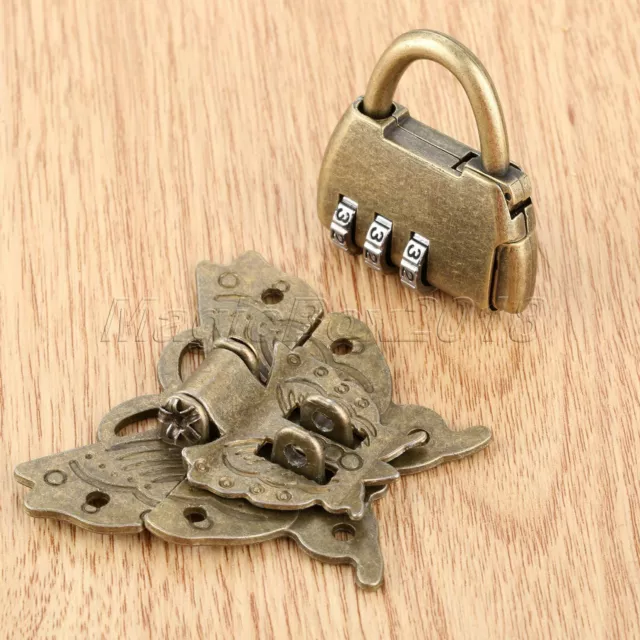 Chinese Old Password Padlock Lock Key w/ Butterfly Box Latch Clasp Hardware Set