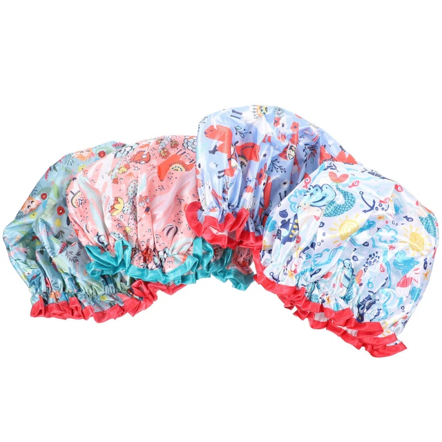 4 piezas Gorro de baño a presión Gorro de ducha Impermeable Doble capa Mujer Sombrero de baño