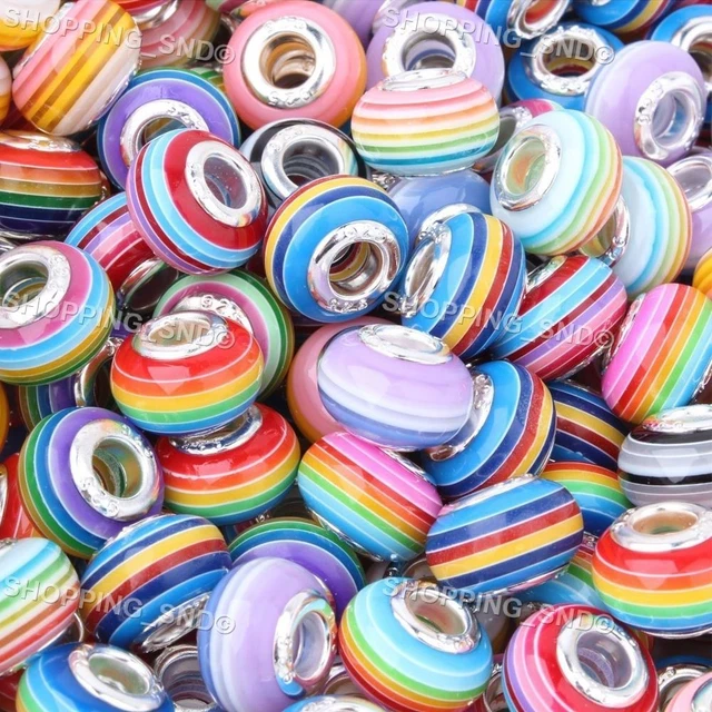 5 x MURANO STYLE CHARM BEAD STRIPED Fits most European snake charm bracelets