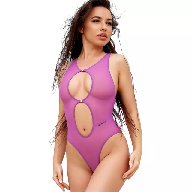 Sexy see through high waisted cut leg one piece swimsuit Cute sheer bathing suit