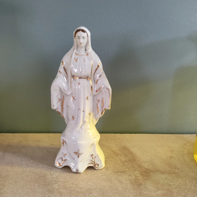 Ancienne Vierge en porcelaine de Paris couronne bleue