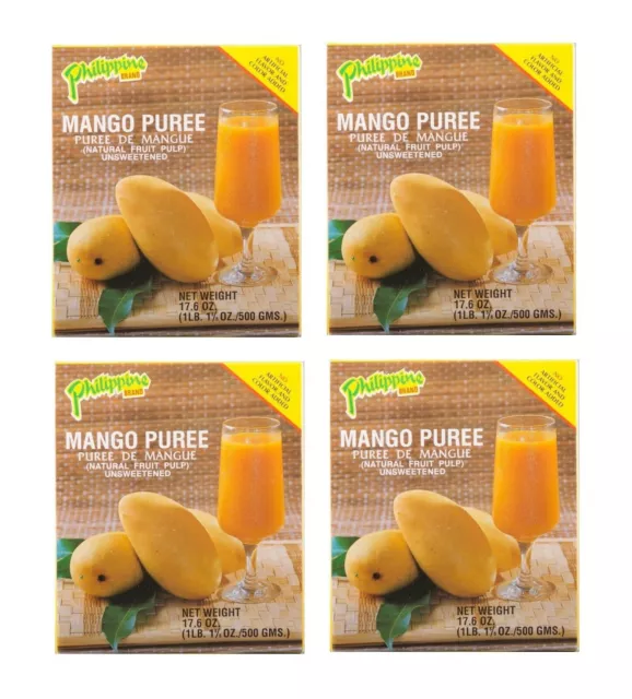 Mango Fruchtmark Viererpack: 4 x 500g Püree Mangopüree ungesüßt Mangopulp Pulp