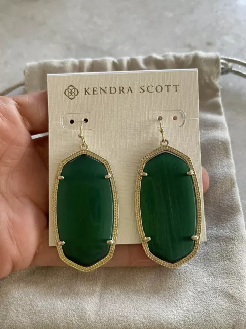 NEW Kendra Scott DANIELLE Simulated Emerald Gold Plated Drop Dangle Earrings