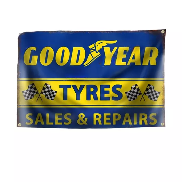 GOODYEAR Flagge Fahne Banner Garage Bar Deko Biker Oldtimer USA Reifen Tires