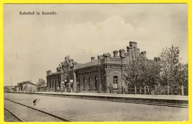 cpa Très Rare POLOGNE POLAND POLEN BAHNHOF in SUWALKI Gare Station Railway