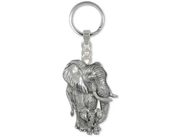 Elephant Key Ring Sterling Silver Handmade Elephant And Calf Jewelry  ELC1-KR