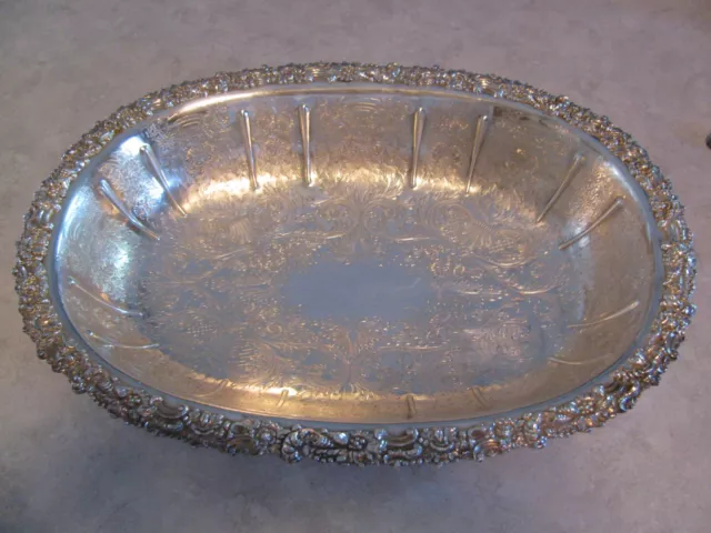 Large Ornate Barker Ellis Silverplate Oval Centerpiece Footed Bowl