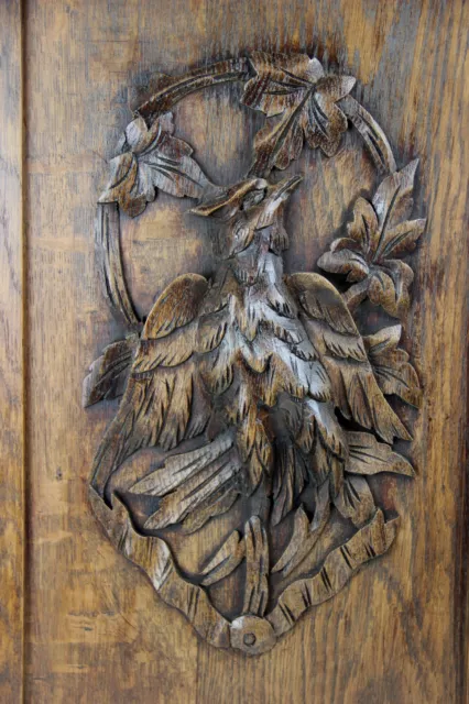 OLD german black forest oak wood carved wall plaque hunt bird panel 3