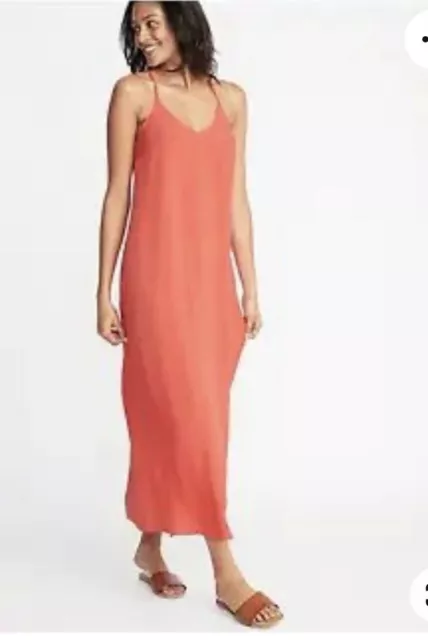 Womens Old Navy Dress Orange Spaghetti Strap Rayon Maxi Sundress. Size S.